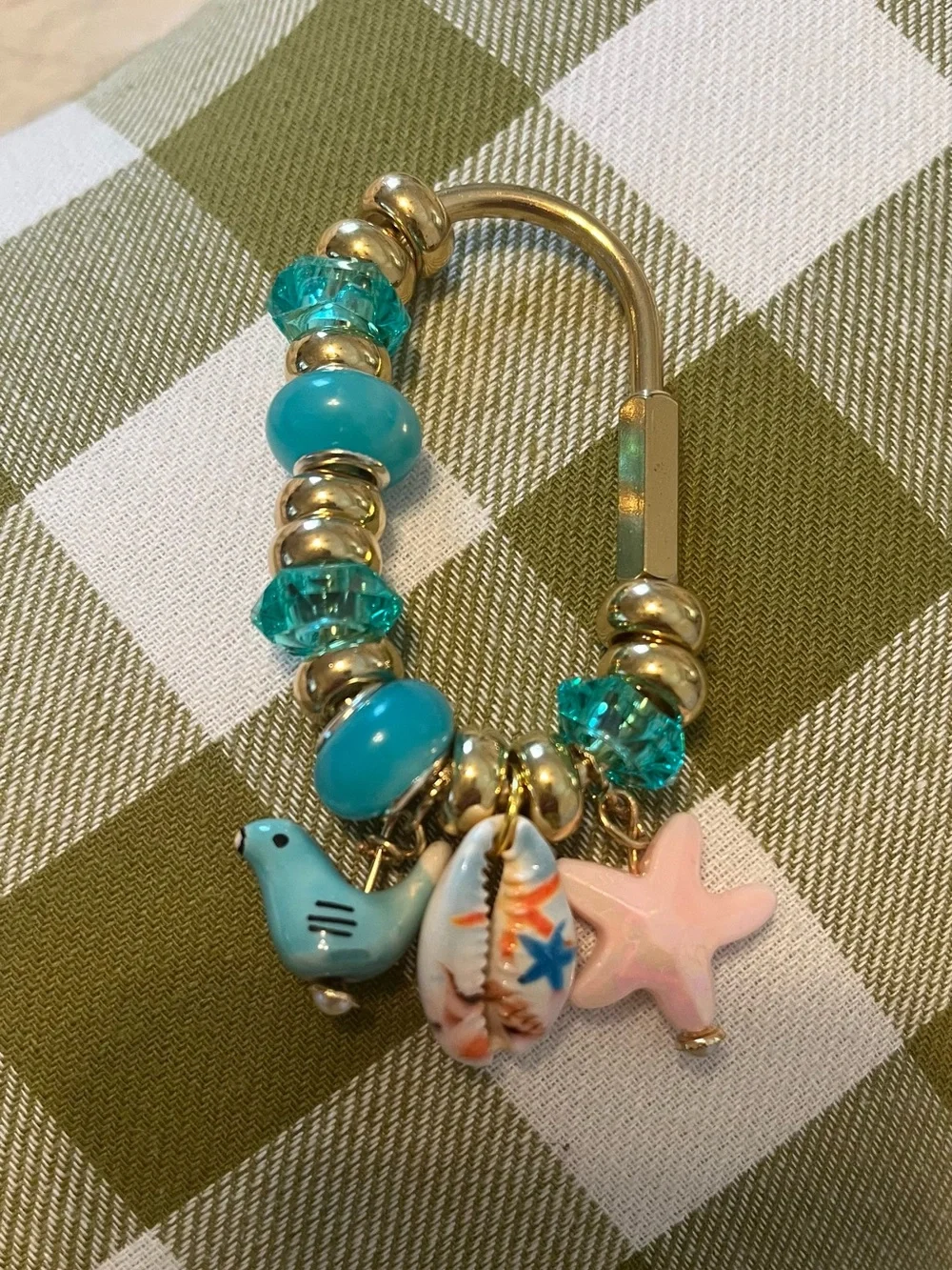 Caribina Teal Charm Beaded  Keyring with Ocean Charms